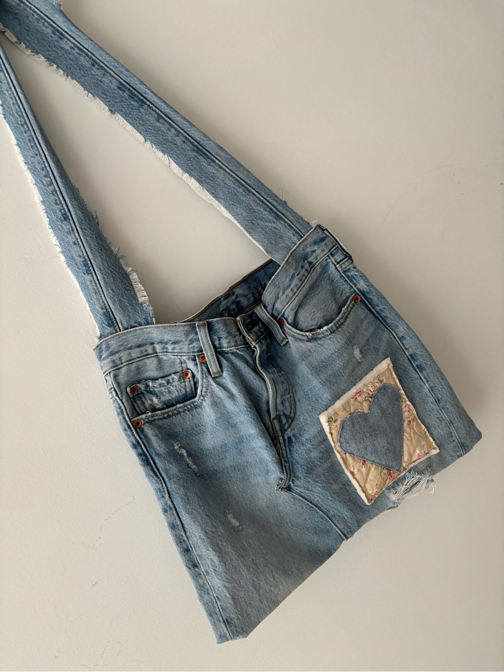Levis handmade tote crossbody hobo hippie festival bag carryall+patchwork heart